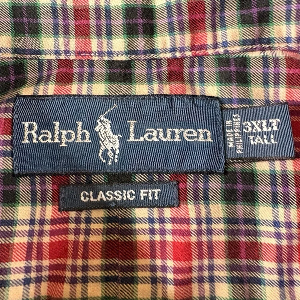 Polo Ralph Lauren Button Down Shirt Men's 3XLT Long Sleeve Plaid Multi Color
